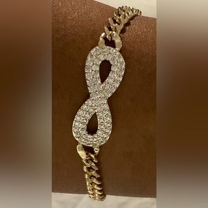 Gold Infinity charm link Bracelet with sparkling CZs - 7 inches